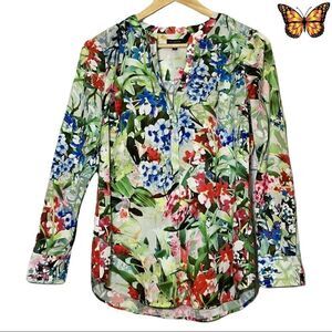 Talbots Realistic Botanical Print Long Sleeve Blouse Size Small